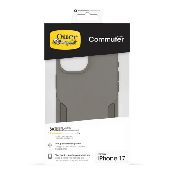 OtterBox Commuter Case with Camera Control for iPhone 17 in Stone finish with slim pocket friendly design and impact protection