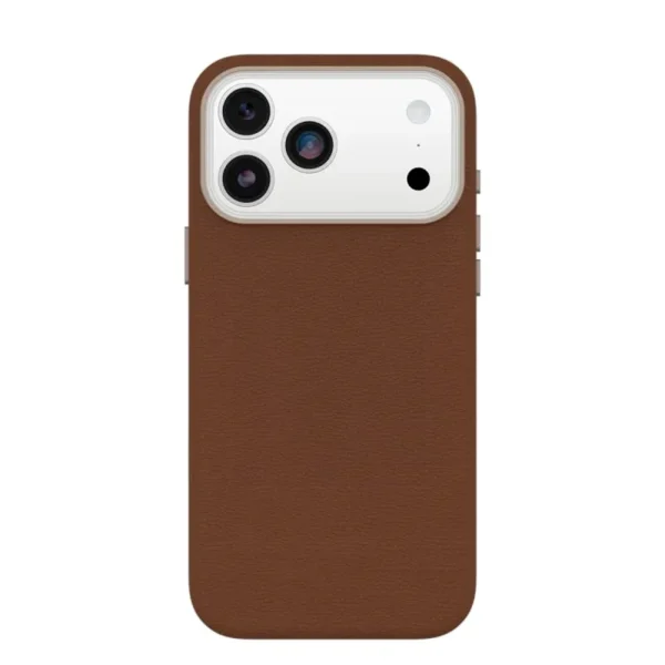 iPhone 17 Pro Max OtterBox Symmetry MagSafe Cactus Leather Case in Desert Saddle Brown with Camera Control button, impact protection and eco-friendly design