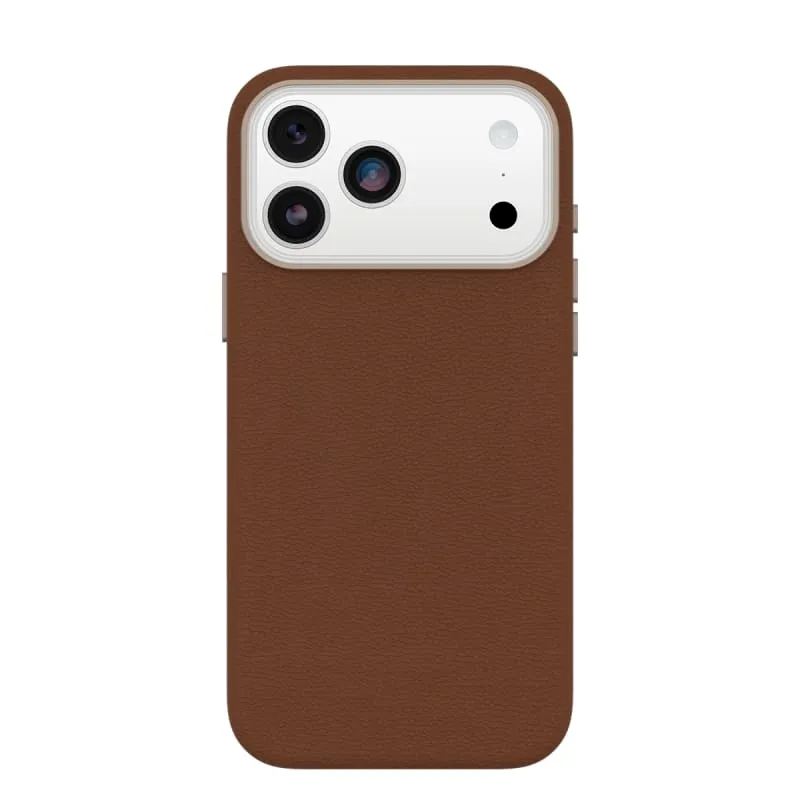 iPhone 17 Pro Max OtterBox Symmetry MagSafe Cactus Leather Case in Desert Saddle Brown with Camera Control button, impact protection and eco-friendly design