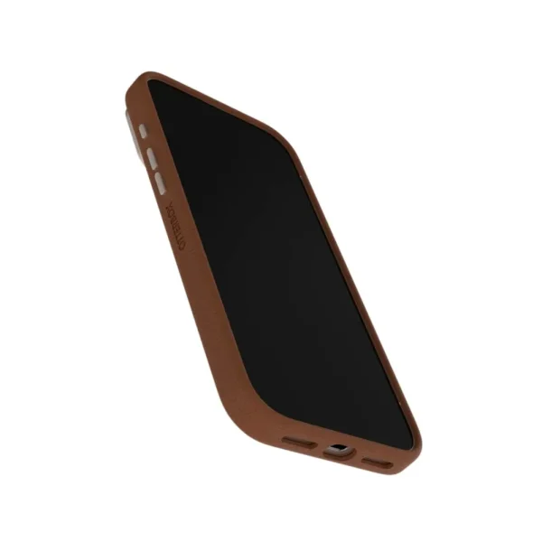 iPhone 17 Pro Max OtterBox Symmetry MagSafe Cactus Leather Case in Desert Saddle Brown with Camera Control button, impact protection and eco-friendly design