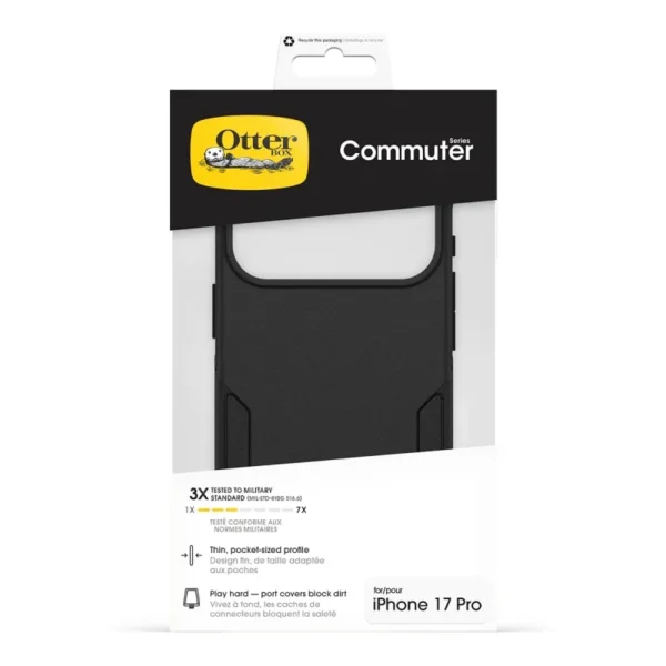 iPhone 17 Pro OtterBox Commuter Case in Black with slim pocket-friendly design and Camera Control button