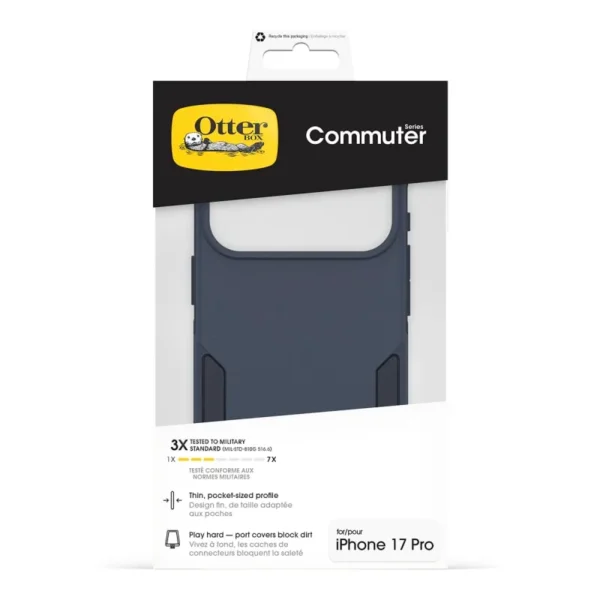 iPhone 17 Pro OtterBox Commuter Case in Blue with impact protection and Camera Control button