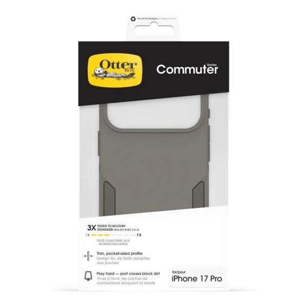 iPhone 17 Pro OtterBox Commuter Case in Stone with slim impact protection and Camera Control button
