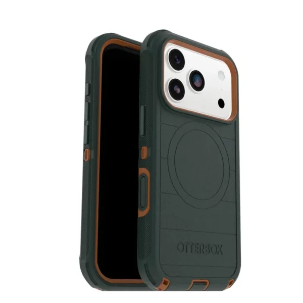 iPhone 17 Pro OtterBox Defender Pro Case in Cprsmth Green with MagSafe compatibility, Camera Control button and military-grade protection