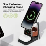 iQuick Twig T6 3 in 1 foldable wireless charger stand with phone, smartwatch, and earbuds charging