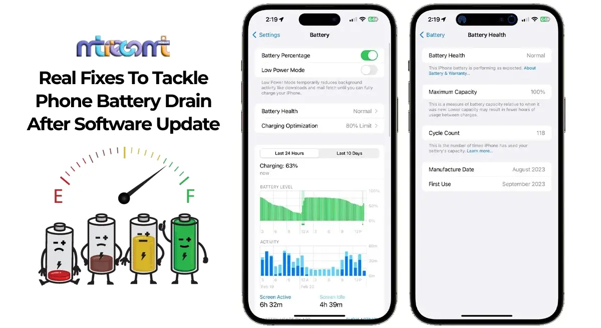 Smartphone showing fast battery drain after latest software update