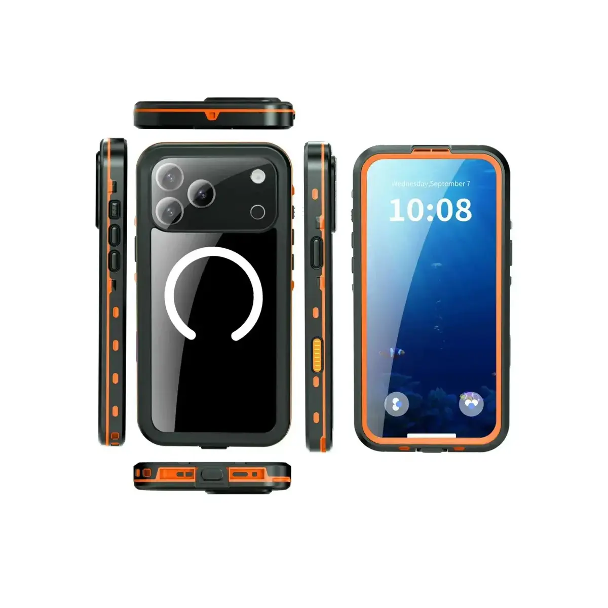 Apple iPhone 17 Pro waterproof MagFit orange case with screen protector shockproof magnetic cover