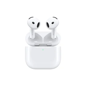 Apple AirPods 4 wireless earbuds close up showing speaker grille and sleek white design