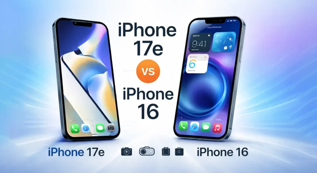 iPhone 17e vs iPhone 16 smartphone comparison showing design and display differences