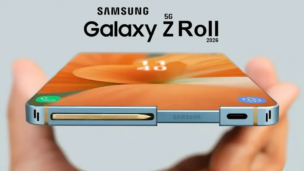 Samsung Galaxy Z Roll rollable display smartphone concept showing expandable screen technology and futuristic Samsung rollable phone design